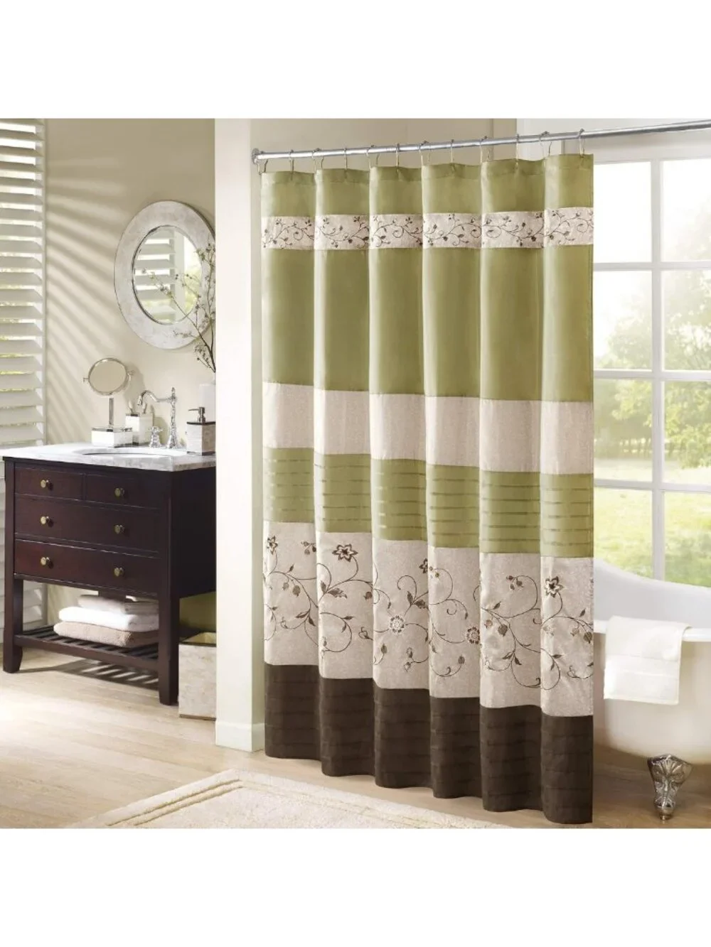 Serene Green Shower Curtain for Bathroom, 72x72, Water-Resistant & Stylish Decor